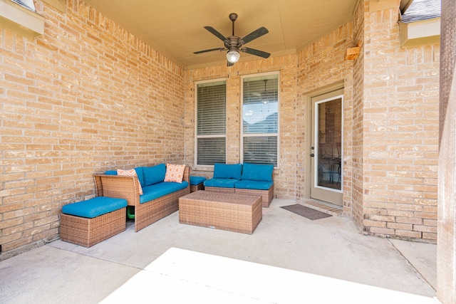 view of patio featuring ceiling fan and an outdoor hangout area