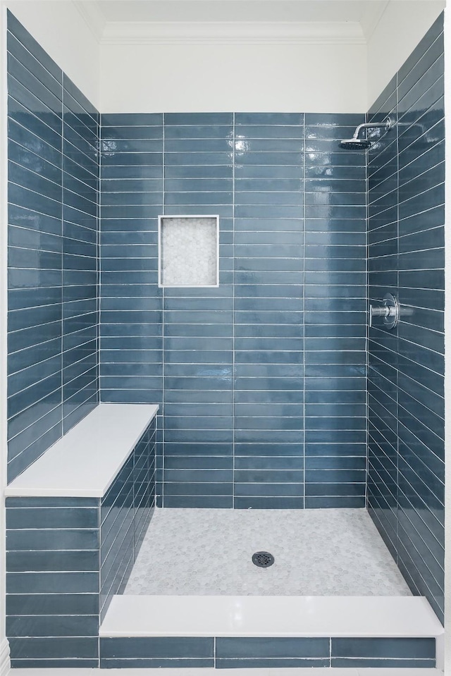 2 Manzano, Dallas, TX 75230 - bathroom featuring crown molding and a stall shower