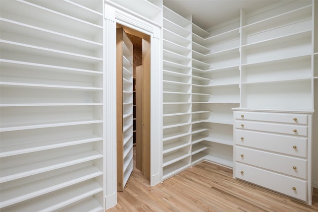 walk in closet with hardwood / wood-style flooring