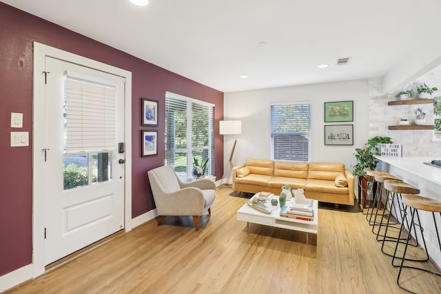 living room with light wood-type flooring