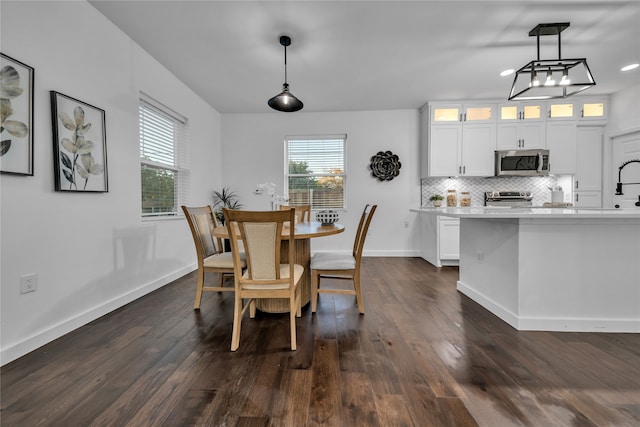 dining space with dark hardwood / wood-style flooring