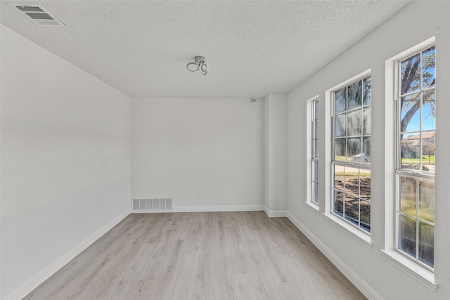 empty room featuring a textured ceiling, light hardwood / wood-style flooring, and plenty of natural light