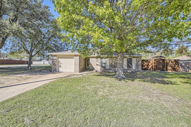 single story home with a front lawn and a garage