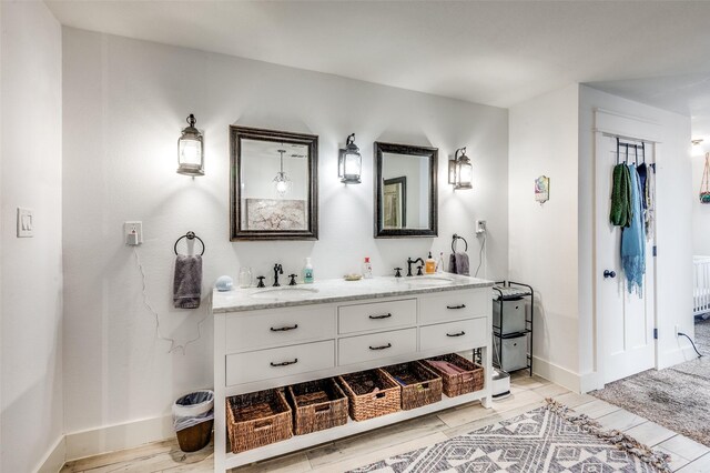 bathroom featuring hardwood / wood-style floors and vanity