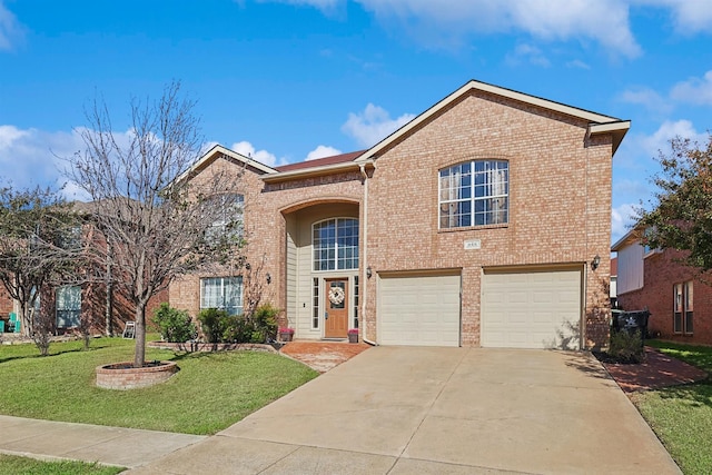 front of property with a garage and a front lawn