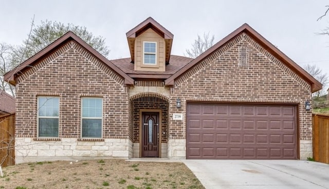 front facade with a garage