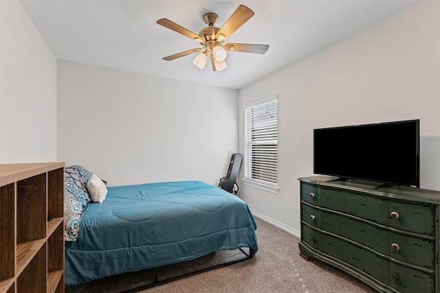 bedroom with carpet flooring and ceiling fan