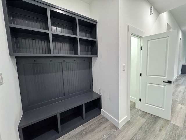 mudroom with wood-type flooring