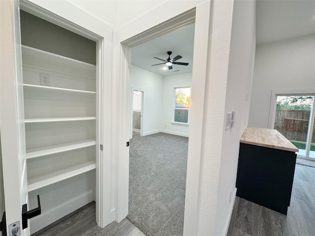 3210 Houston St, Greenville, TX 75401 - bathroom featuring plenty of natural light, a ceiling fan, baseboards, and wood finished floors