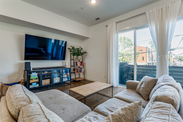 living room with hardwood / wood-style flooring