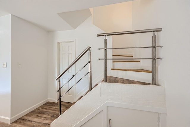 staircase featuring hardwood / wood-style floors