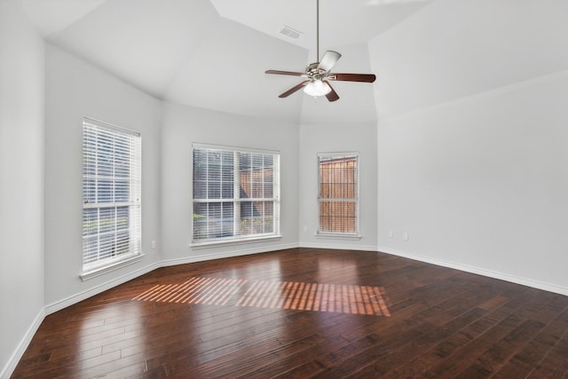 1920 Templehill Dr, Plano, TX 75075 - spare room with wood-type flooring, a ceiling fan, baseboards, and high vaulted ceiling