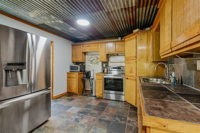 kitchen featuring tasteful backsplash, sink, and appliances with stainless steel finishes