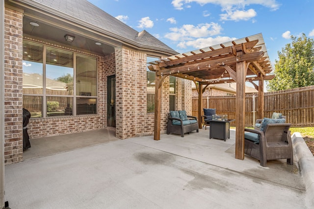 view of patio / terrace featuring an outdoor living space and a pergola