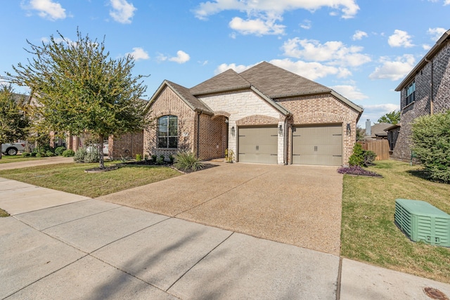 view of front facade featuring a garage and a front lawn