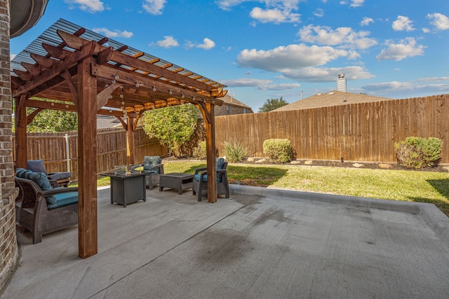 view of patio / terrace with outdoor lounge area and a pergola