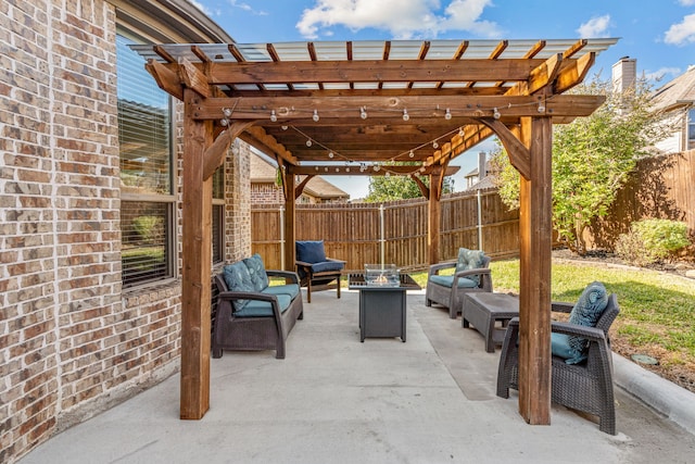 view of patio featuring a pergola and an outdoor hangout area