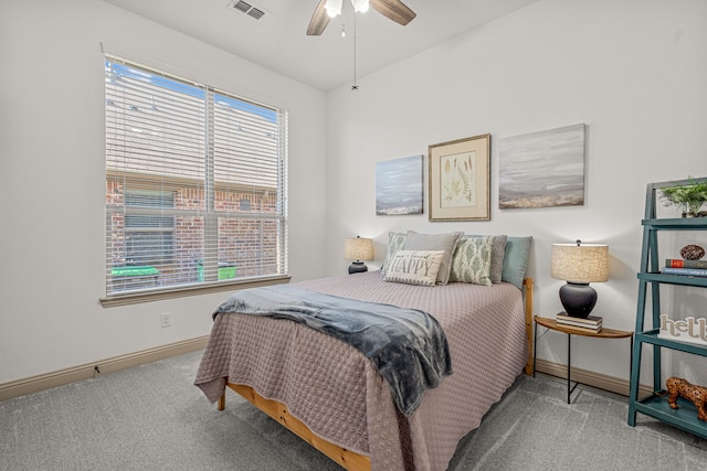 bedroom featuring carpet flooring and ceiling fan