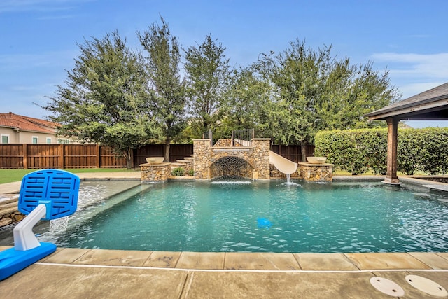 view of pool featuring pool water feature