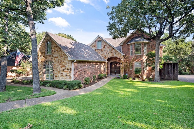 tudor home featuring a front lawn