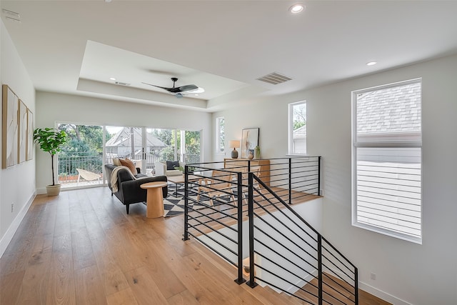 hallway featuring plenty of natural light and light hardwood / wood-style flooring