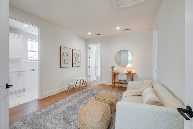 living room featuring light wood-type flooring