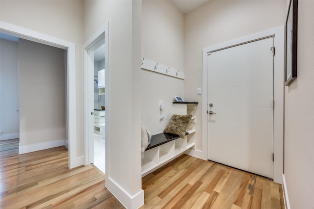 entryway with wood-type flooring