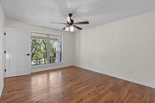 unfurnished room featuring hardwood / wood-style flooring and ceiling fan