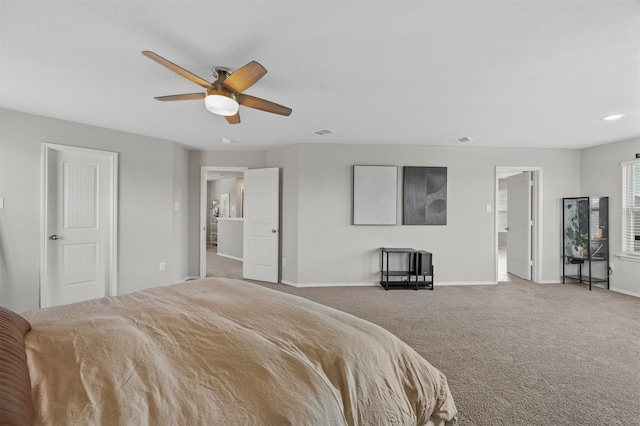 bedroom featuring carpet flooring and ceiling fan