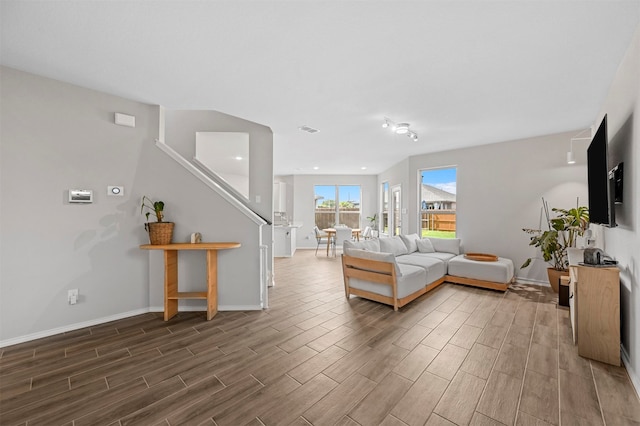 living room with hardwood / wood-style flooring