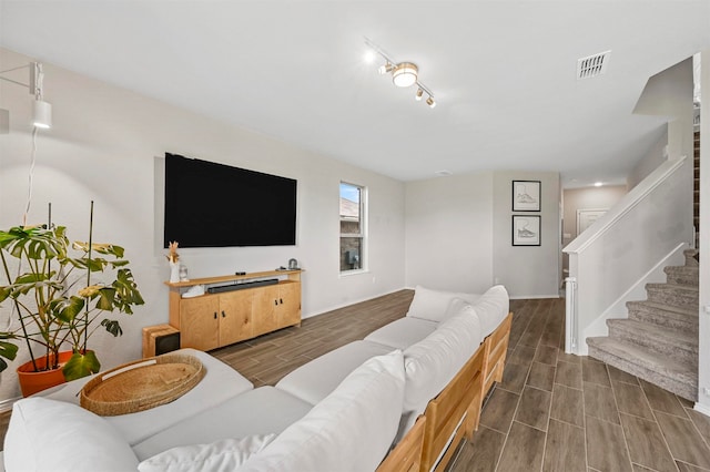 living room with dark wood-type flooring