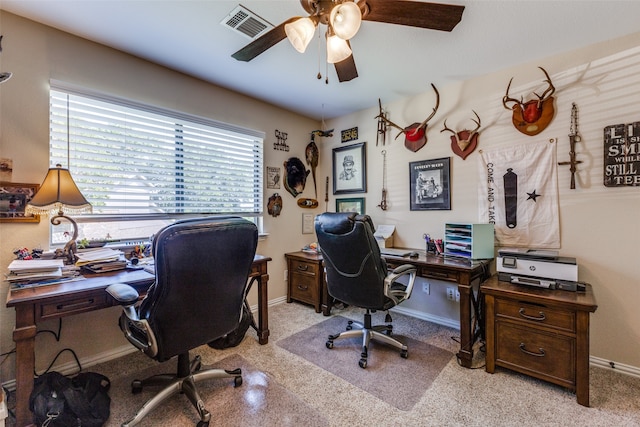 office space with ceiling fan