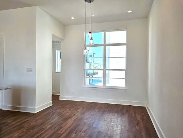 unfurnished dining area with dark hardwood / wood-style floors