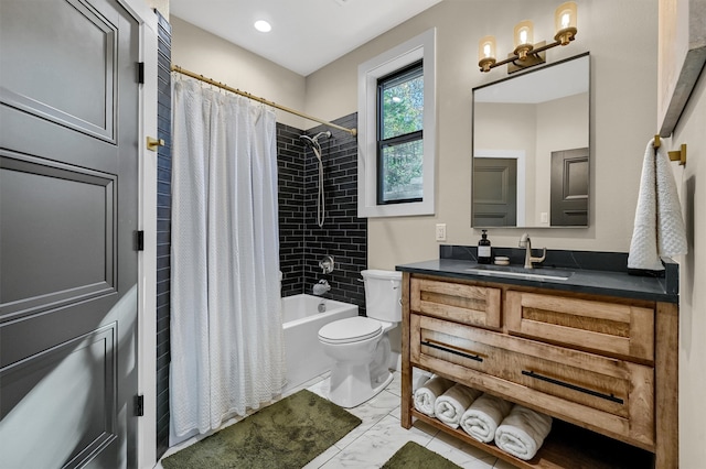 full bathroom featuring vanity, toilet, and shower / bath combo with shower curtain