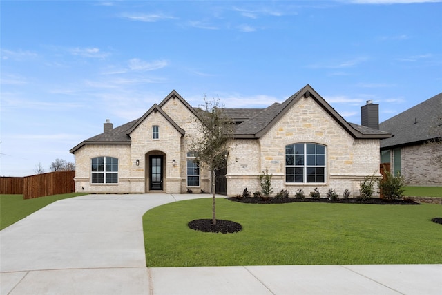 french country home featuring a front lawn