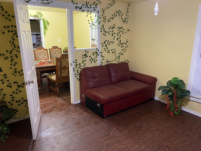 living room with dark hardwood / wood-style floors