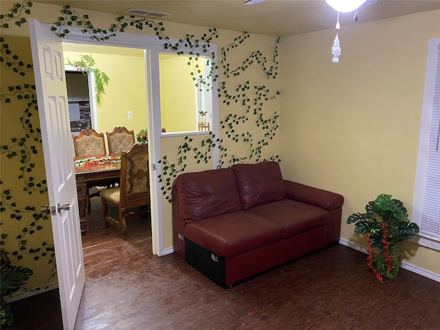 living room with dark wood-type flooring