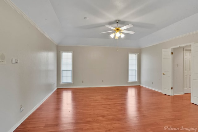 empty room featuring light wood-type flooring, vaulted ceiling, and plenty of natural light