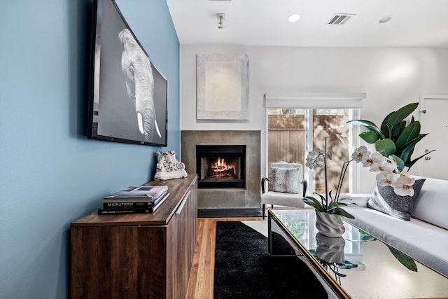 living room with hardwood / wood-style floors