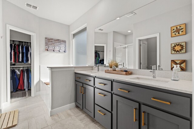 bathroom featuring vanity and separate shower and tub