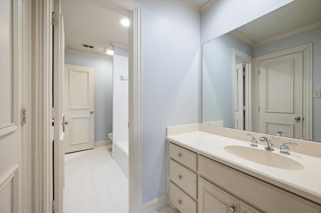 bathroom with vanity and ornamental molding