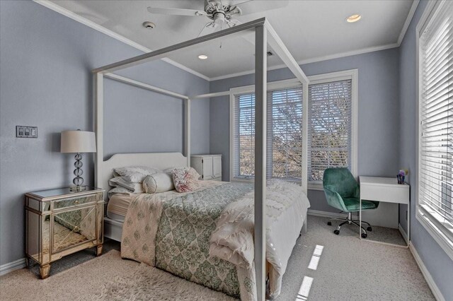 362 Woodland Hills Dr, Sherman, TX 75092 - carpeted bedroom featuring baseboards, crown molding, and ceiling fan
