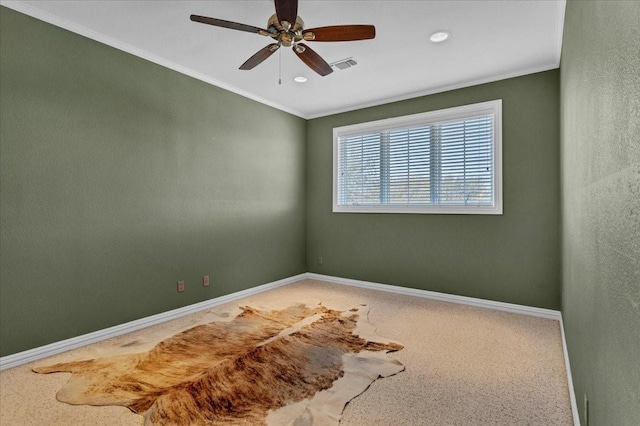362 Woodland Hills Dr, Sherman, TX 75092 - empty room with ornamental molding, a ceiling fan, baseboards, and recessed lighting