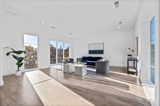 living room with light hardwood / wood-style floors