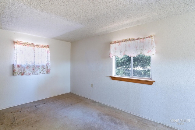 carpeted empty room with a textured ceiling