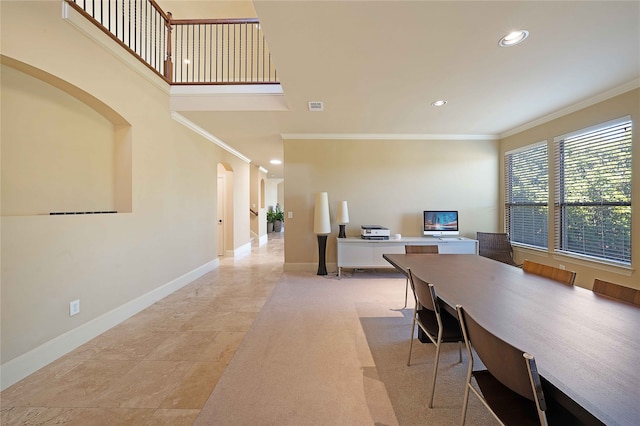 office area with ornamental molding