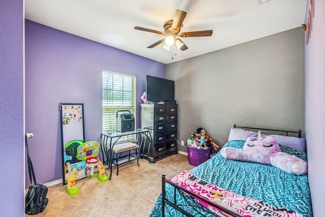 bedroom featuring carpet flooring and ceiling fan