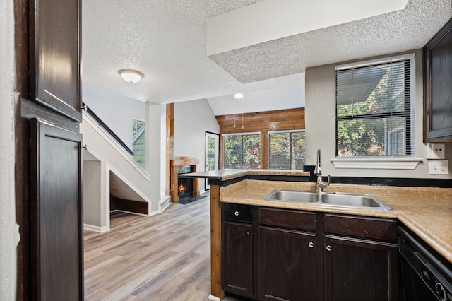 kitchen featuring a textured ceiling, dishwasher, and sink