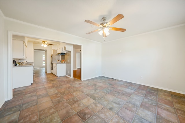 unfurnished living room with crown molding