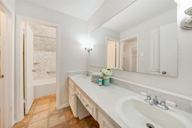 bathroom with a bathing tub and vanity